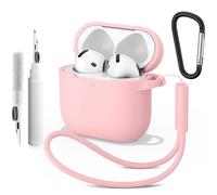 for AirPods 4 Case Cover 2024 with Cleaner Kit, Soft Silicone Protective Case for Apple AirPods 4th Generation Case Accessories with Keychain (Pink)