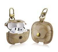 for AirPods 4 Case, Leather Full Body Shockproof Protective Cover (A) | Scratch-resistant printed leather, snap-button flap, metal key clip, shock protection, precise cutouts for fast charging