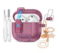 for Airpods 4 Case Pink with Lock&Bling Keychain for Women&Girly,Cute Soft TPU Clear Case Cove for Apple Airpods 4th Generation (2024) with Cleaning Kit,Phone Holder Function (Burgundy)