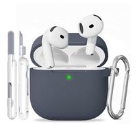 for AirPods 4 Case, Soft Silicone Protective Case Cover Compatible with Apple Airpods 4th Generation 2024 for Women Girly with Cleaner Kit and Keychain, Front LED Visible (Gray)