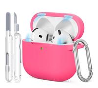 for AirPods 4 Case, Soft Silicone Protective Case Cover Compatible with Apple Airpods 4th Generation 2024 for Women Girly with Cleaner Kit and Keychain, Front LED Visible (A-Magnet Lid-Rose Red)