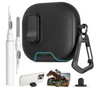 for AirPods 4 Case with Lock,TPU Leather Texture Protective Durability Anti-Lost & Shockproof Protective Cover Accessories with Cleaning Kit in Keychain for Apple AirPods 4 Generation (Black)