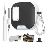 for AirPods 4 Case with Lock,TPU Leather Texture Protective Durability Anti-Lost & Shockproof Protective Cover Accessories with Cleaning Kit in Keychain for Apple AirPods 4 Generation (White/Black)