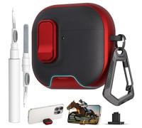 for AirPods 4 Case with Lock,TPU Leather Texture Protective Durability Anti-Lost & Shockproof Protective Cover Accessories with Cleaning Kit in Keychain for Apple AirPods 4 Generation (Red/Black)