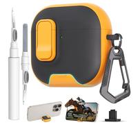 for AirPods 4 Case with Lock,TPU Leather Texture Protective Durability Anti-Lost & Shockproof Protective Cover Accessories with Cleaning Kit in Keychain for Apple AirPods 4 Generation (Yellow/Black)