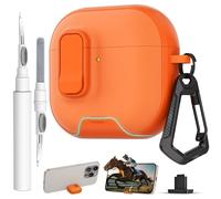 for AirPods 4 Case with Lock,TPU Leather Texture Protective Durability Anti-Lost & Shockproof Protective Cover Accessories with Cleaning Kit in Keychain for Apple AirPods 4 Generation (Orange)