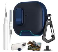 for AirPods 4 Case with Lock,TPU Leather Texture Protective Durability Anti-Lost & Shockproof Protective Cover Accessories with Cleaning Kit in Keychain for Apple AirPods 4 Generation (Midnight Blue)