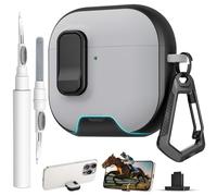 for AirPods 4 Case with Lock,TPU Leather Texture Protective Durability Anti-Lost & Shockproof Protective Cover Accessories with Cleaning Kit in Keychain for Apple AirPods 4 Generation (Black/Grey)