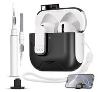 for AirPods 4 Case with Secure Lock,Automatic Magnetic Lock with Phone Holder Function,Shockproof Hard Protective Cover Cleaner Kit for Apple AirPod 4th Generation Case 2024(Black-B)