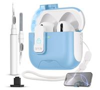 for AirPods 4 Case with Secure Lock,Automatic Magnetic Lock with Phone Holder Function,Shockproof Hard Protective Cover Cleaner Kit for Apple AirPod 4th Generation Case 2024(Light Blue-B)