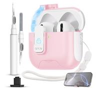 for AirPods 4 Case with Secure Lock,Automatic Magnetic Lock with Phone Holder Function,Shockproof Hard Protective Cover Cleaner Kit for Apple AirPod 4th Generation Case 2024(Pink-B)