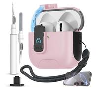 for AirPods 4 Case with Secure Lock,Automatic Magnetic Lock with Phone Holder Function,Shockproof Hard Protective Cover Cleaner Kit for Apple AirPod 4th Generation Case 2024(Pink-A)