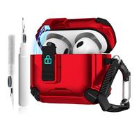 for AirPods 4 Case with Secure Lock Clip/Cleaning Kit and Keychain, Soft Cases, Armor Shockproof Case Apple Airpods 4, 4th Gen Protective Hard Shell for Men Women (Red)