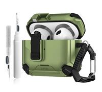 for AirPods 4 Case with Secure Lock Clip/Cleaning Kit and Keychain, Soft Cases, Armor Shockproof Case Apple Airpods 4, 4th Gen Protective Hard Shell for Men Women (Green)