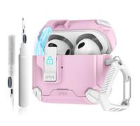 for AirPods 4 Case with Secure Lock Clip/Cleaning Kit and Keychain, Soft Cases, Armor Shockproof Case Apple Airpods 4, 4th Gen Protective Hard Shell for Men Women (Pink)