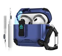 for AirPods 4 Case with Secure Lock Clip/Cleaning Kit and Keychain, Soft Cases, Armor Shockproof Case Apple Airpods 4, 4th Gen Protective Hard Shell for Men Women (Blue)