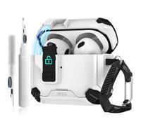 for AirPods 4 Case with Secure Lock Clip/Cleaning Kit and Keychain, Soft Cases, Armor Shockproof Case Apple Airpods 4, 4th Gen Protective Hard Shell for Men Women (White)