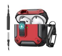 for AirPods 4 Protective Case with Secure Lock Clip/Cleaning Kit and Keychain, Military Hard Cases, Armor Shockproof Case Apple Airpods 4, 4th Gen Protective Hard Shell for Men Women 01Red