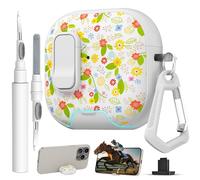 for AirPods 5/4 Case with Safty Lock/Phone Stand,Cute Floral Pattern Style | PC & TPU Dual Layer Protective Cover with Keychain & Cleaner Pen for Apple AirPod 4th Generation 2024 Women (Coreopsis)