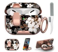 for AirPods Pro 2/1 Case with Safety Lock & Phone Stand, Flower | Drop Protection,Two-Piece Design with Keychain & Cleaner Kit, Clear TPU for Apple AirPods Pro 2nd/1st Generation Case