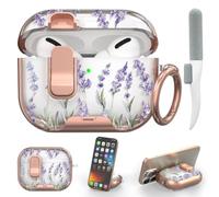 for AirPods Pro 2/1 Case with Safety Lock & Phone Stand, Lavender | Drop Protection,Two-Piece Design with Keychain & Cleaner Kit, Clear TPU for Apple AirPods Pro 2nd/1st Generation Case