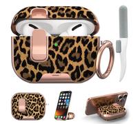 for AirPods Pro 2/1 Case with Safety Lock & Phone Stand, Leopard | Drop Protection,Two-Piece Design with Keychain & Cleaner Kit, Clear TPU for Apple AirPods Pro 2nd/1st Generation Case