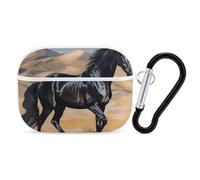 for AirPods Pro 2 Case Supports Wireless Charging Black Arabian Horse AirPods Pro Case Cover with Durable Carabiner for Men/Women