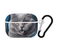 for AirPods Pro 2 Case Supports Wireless Charging Blue Cat AirPods Pro Case Cover with Durable Carabiner for Men/Women