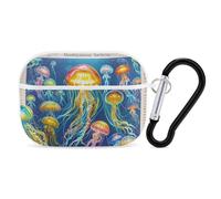for AirPods Pro 2 Case Supports Wireless Charging Colorful Jellyfish AirPods Pro Case Cover with Durable Carabiner for Men/Women