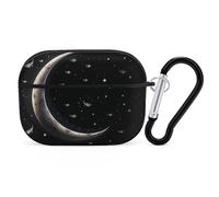 for AirPods Pro 2 Case Supports Wireless Charging Crescent Moon on Black Background AirPods Pro Case Cover with Durable Carabiner for Men/Women