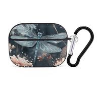 for AirPods Pro 2 Case Supports Wireless Charging Dragonfly Flower AirPods Pro Case Cover with Durable Carabiner for Men/Women