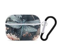 for AirPods Pro 2 Case Supports Wireless Charging Dragonfly Flower AirPods Pro Case Cover with Durable Carabiner for Men/Women