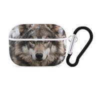 for AirPods Pro 2 Case Supports Wireless Charging Lmage of Wolf in The Snow AirPods Pro Case Cover with Durable Carabiner for Men/Women