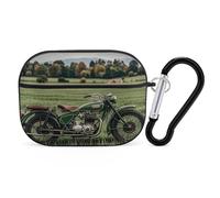 for AirPods Pro 2 Case Supports Wireless Charging Motorcycles on Green Grass AirPods Pro Case Cover with Durable Carabiner for Men/Women