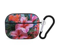 for AirPods Pro 2 Case Supports Wireless Charging Pink Flower Tropical Plant AirPods Pro Case Cover with Durable Carabiner for Men/Women