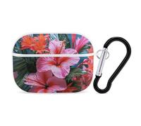 for AirPods Pro 2 Case Supports Wireless Charging Pink Flower Tropical Plant AirPods Pro Case Cover with Durable Carabiner for Men/Women