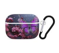 for AirPods Pro 2 Case Supports Wireless Charging Purple Plum Butterfly AirPods Pro Case Cover with Durable Carabiner for Men/Women