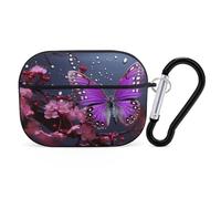 for AirPods Pro 2 Case Supports Wireless Charging Purple Plum Butterfly AirPods Pro Case Cover with Durable Carabiner for Men/Women