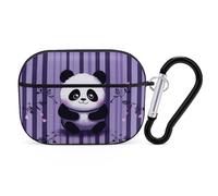 for AirPods Pro 2 Case Supports Wireless Charging Purple Striped Panda AirPods Pro Case Cover with Durable Carabiner for Men/Women