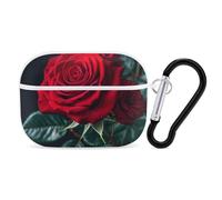 for AirPods Pro 2 Case Supports Wireless Charging Red Rose Black Background AirPods Pro Case Cover with Durable Carabiner for Men/Women