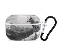 for AirPods Pro 2 Case Supports Wireless Charging Snow Mountain Lone Wolf AirPods Pro Case Cover with Durable Carabiner for Men/Women