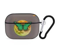 for AirPods Pro 2 Case Supports Wireless Charging Sun and Moon Green Moth AirPods Pro Case Cover with Durable Carabiner for Men/Women