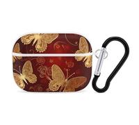 for AirPods Pro 2 Case Supports Wireless Charging Valentine Hearts Golden Butterfly AirPods Pro Case Cover with Durable Carabiner for Men/Women