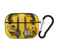 for AirPods Pro 2 Case Supports Wireless Charging Yellow Two Chainsaws AirPods Pro Case Cover with Durable Carabiner for Men/Women
