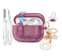for Airpods Pro 2nd/1st Generation Case Burgundy with Lock&Bling Keychain for Women&Girly,Cute Soft TPU Clear Cases Cove for Airpods Pro 2 Case with Cleaning Kit,Phone Holder Function