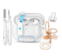 for Airpods Pro 2nd/1st Generation Case Clear with Lock&Bling Keychain for Women&Girly,Cute Soft TPU Clear Cases Cove for Airpods Pro 2 Case with Cleaning Kit,Phone Holder Function