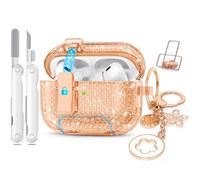 for Airpods Pro 2nd/1st Generation Case Rose Gold with Lock&Bling Keychain for Women&Girly,Cute Soft TPU Clear Cases Cove for Airpods Pro 2 Case with Cleaning Kit,Phone Holder Function