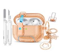 for Airpods Pro 2nd/1st Generation Case Rose Gold with Lock&Bling Keychain for Women&Girly,Cute Soft TPU Clear Cases Cove for Airpods Pro 2 Case with Cleaning Kit,Phone Holder Function
