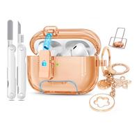 for Airpods Pro 2nd/1st Generation Cases Rose Gold with Lock&Bling Keychain for Women&Girly,Cute Soft TPU Clear Case Cove for Airpods Pro 2 Case with Cleaning Kit,Phone Holder Function
