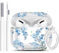 for Airpods Pro 2nd Generation Case Cover with Cleaner Kit, Clear Flower Case for Women Cute Protective with Keychain for AirPod Pro 2nd 2023/2022